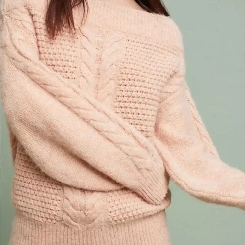 Anthropologie Sleeping On Snow Sweater Cable Knit Light Pink Cozy Coquette XS
